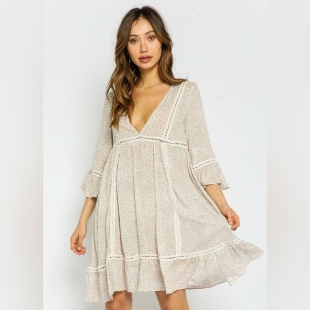 OLIVACEOUS - If Only Khaki Leopard Print Swing Dress